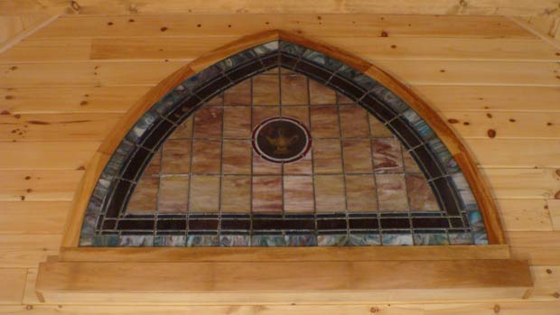 Lighted Stained Glass Church Window with Sycamore Frame
