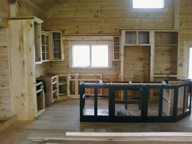 Hand Crafted Solid Wood Pine Kitchen Cabinets In-Process