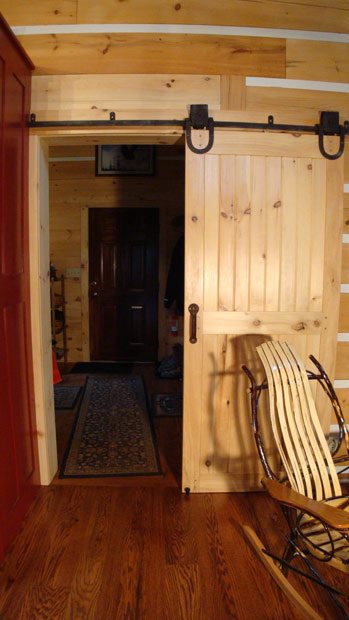 Hand Crafted Solid Pine Interior Rolling Door: Shank